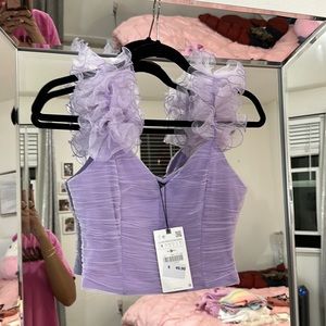 NWT ZARA ruffle purple crop tank